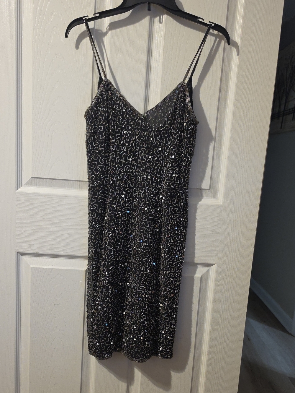 Vintage Laurence Kazar Black Sequin Embellished Mini Slip Dress 100% Silk